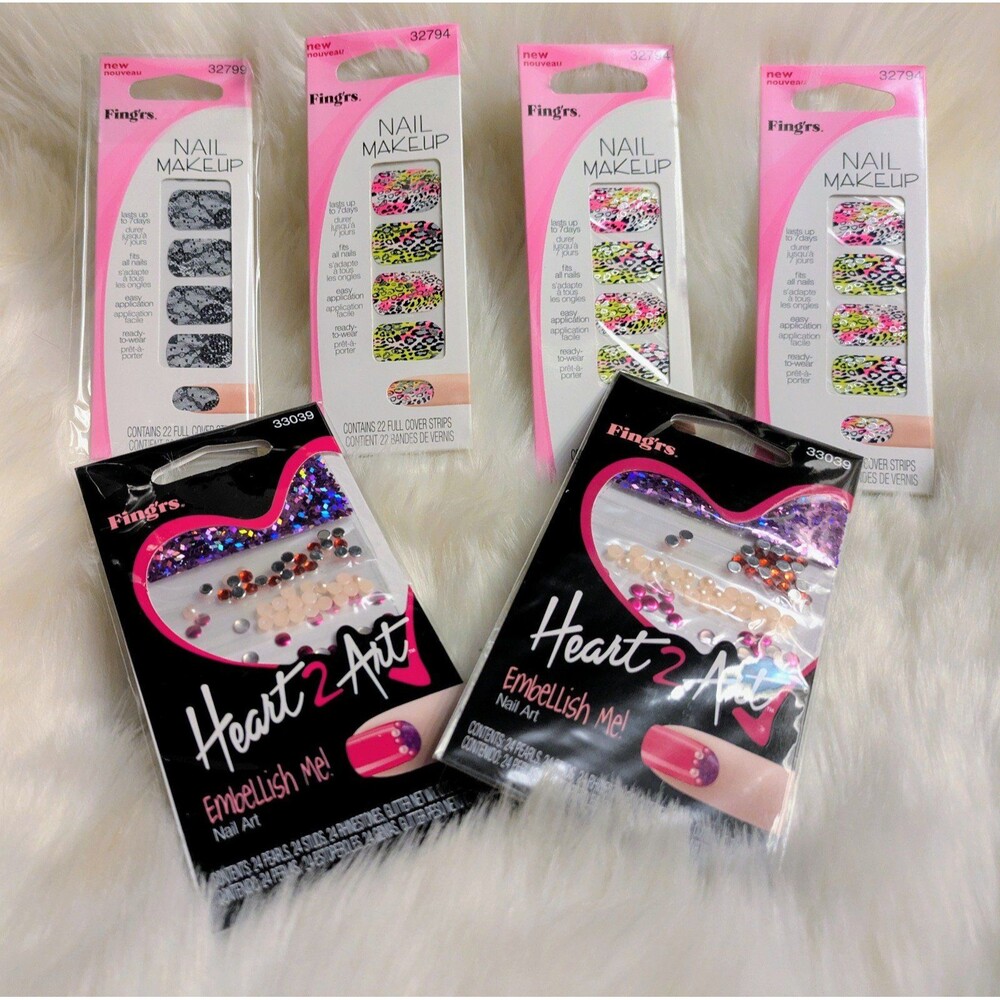 Fingrs Nail Makeup Strips & Heart 2 Art Nail Embellishments Lot